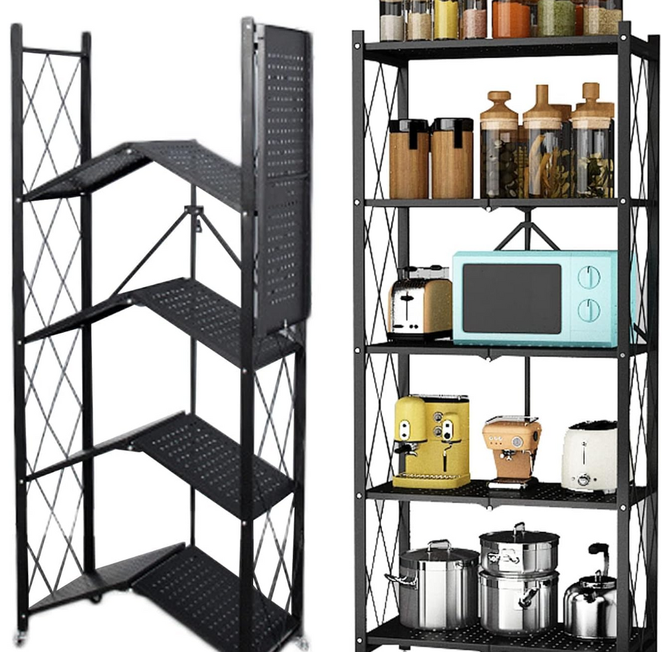 Estante Organizador Plegable de Metal 5 Niveles con Ruedas – Ahorra Espacio al Instante