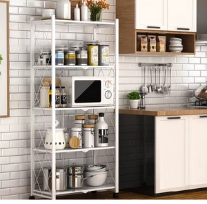 Estante Organizador Plegable de Metal 5 Niveles con Ruedas – Ahorra Espacio al Instante