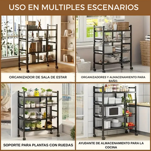 🏡 Estantería Portátil Plegable – Ideal para hogar o negocio-4 Niveles con 3 Cestas – Orden y Estilo en un Solo Producto