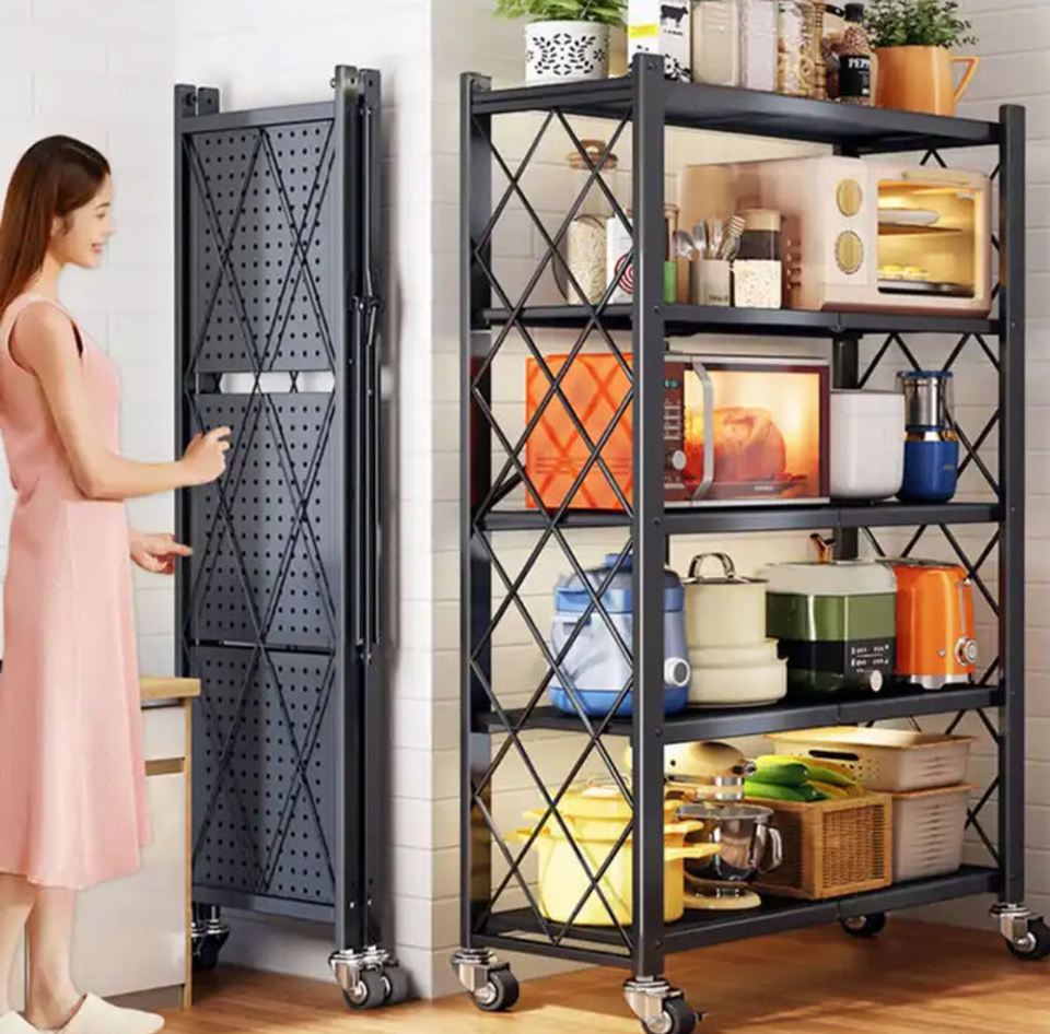 Estante Organizador Plegable de Metal 5 Niveles con Ruedas – Ahorra Espacio al Instante