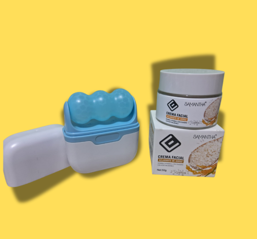 ✨ Combo Rostro de Porcelana – Crema Aclarante 🌾 + Rodillo de Hielo Facial ❄️