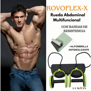 🔥 ROVOFLEX X – Rueda Abdominal Multifuncional con Bandas de Resistencia + Alfombrilla Antideslizante 🏋🏻‍♀️