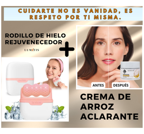 ✨ Combo Rostro de Porcelana – Crema Aclarante 🌾 + Rodillo de Hielo Facial ❄️