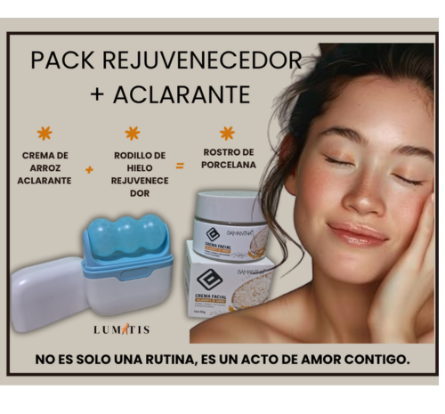✨ Combo Rostro de Porcelana – Crema Aclarante 🌾 + Rodillo de Hielo Facial ❄️