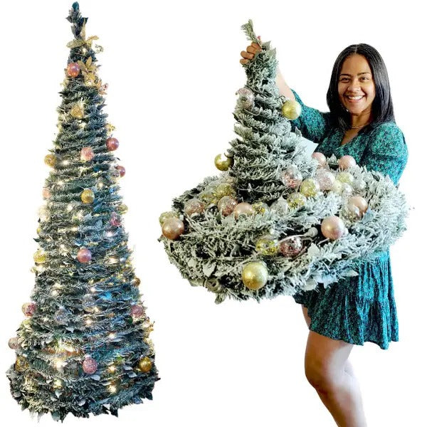 🌲 Árbol de Navidad Plegable 1.8 m con Efecto Nieve + Luces – Montaje Súper Fácil ❄️🎄